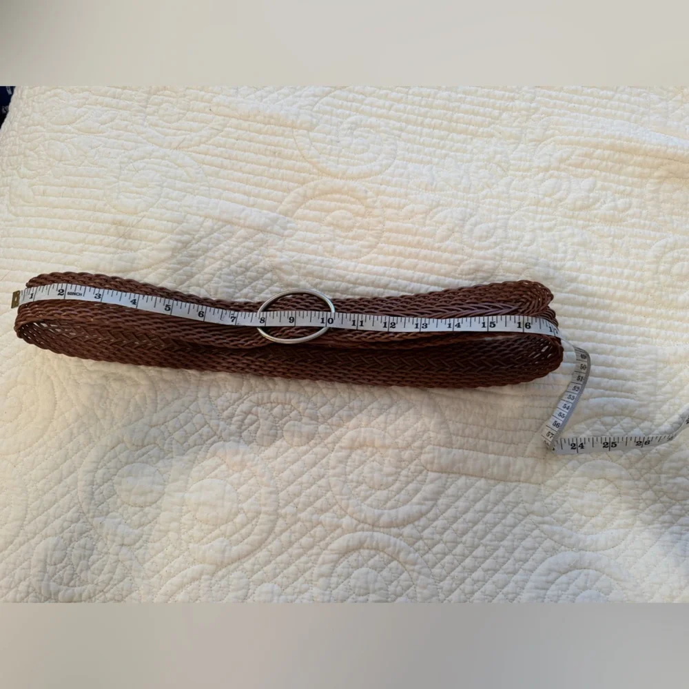 Target Tan Leather Woven Belt with Silver Buckle